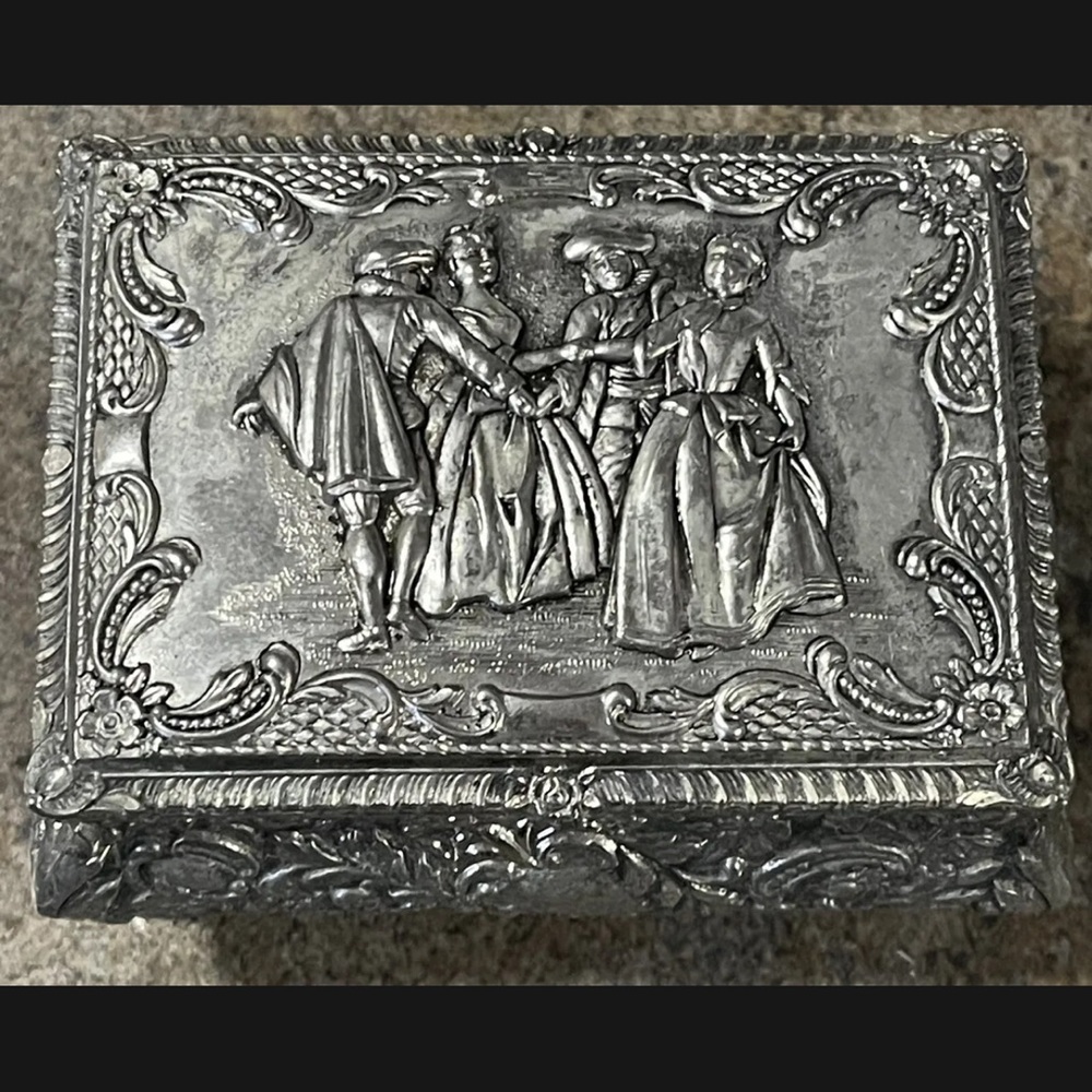 Silver Jewelry Box, Japanese, Floral Relief. Vintage